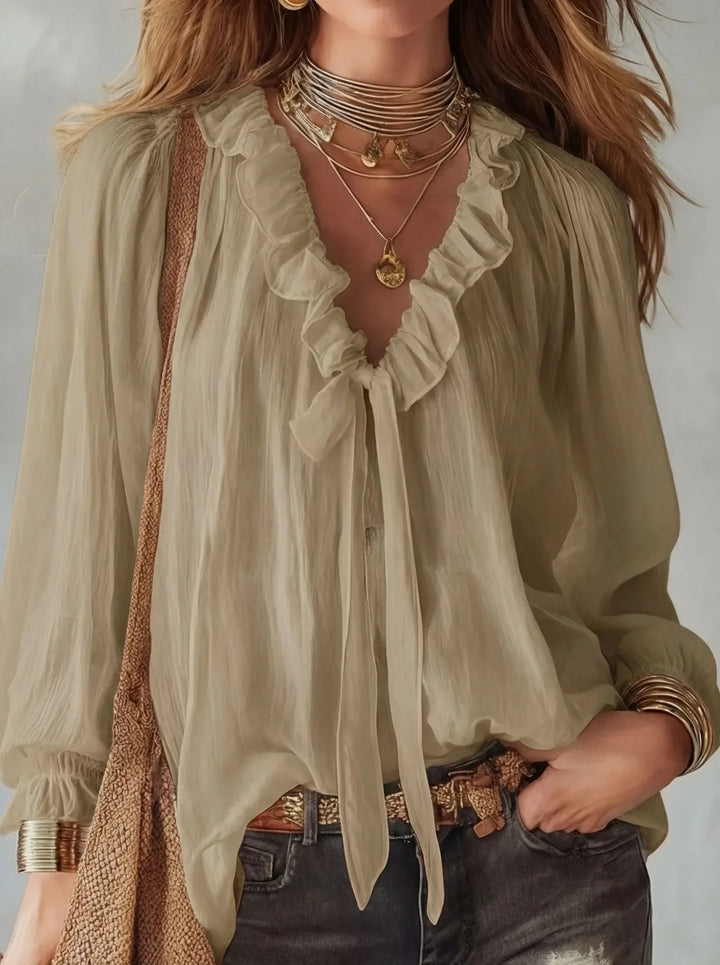 Maribel | Women's Lace Up Long Sleeve Top-Omni Prime Goods