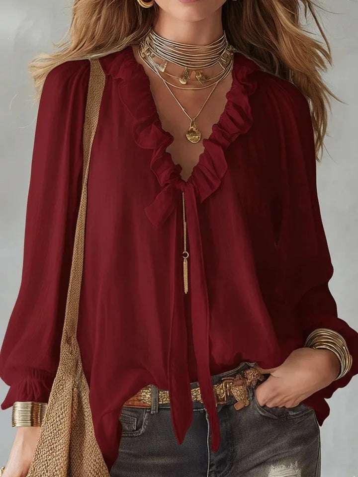 Maribel | Women's Lace Up Long Sleeve Top-Omni Prime Goods