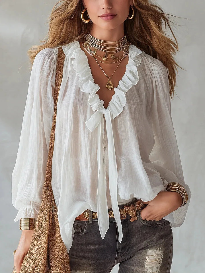 Maribel | Women's Lace Up Long Sleeve Top-Omni Prime Goods