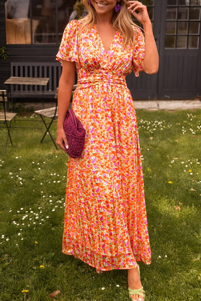 Marina | Women's Floral Maxi Dress V-Neck Design-Omni Prime Goods