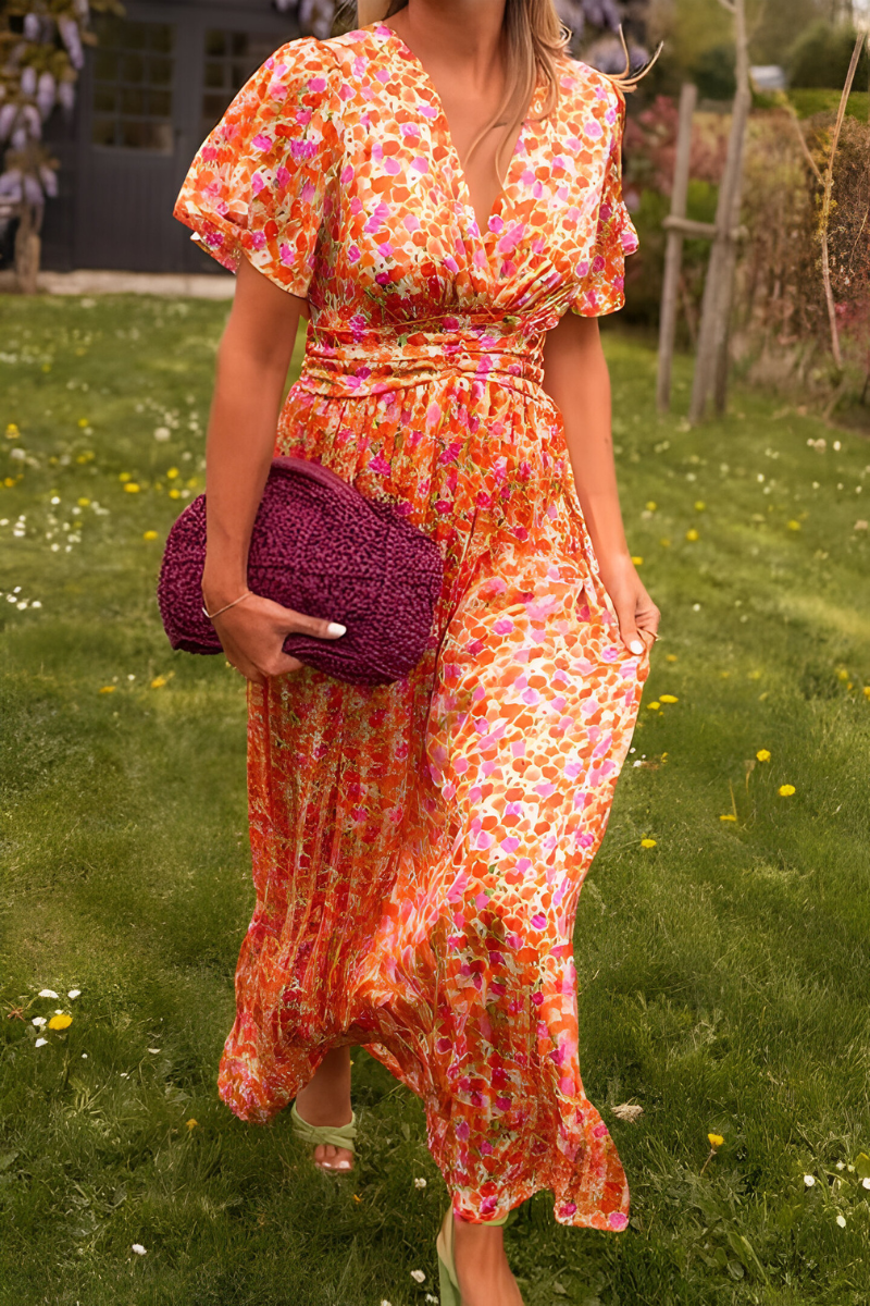Marina | Women's Floral Maxi Dress V-Neck Design
