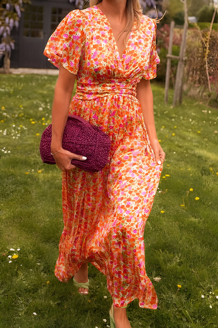 Marina | Women's Floral Maxi Dress V-Neck Design