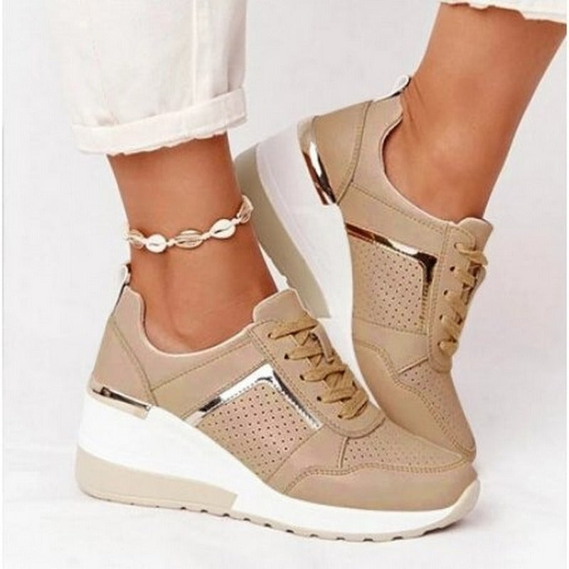 Manuela | Women's Casual Lace-Up Wedge Sneakers with Shiny Details