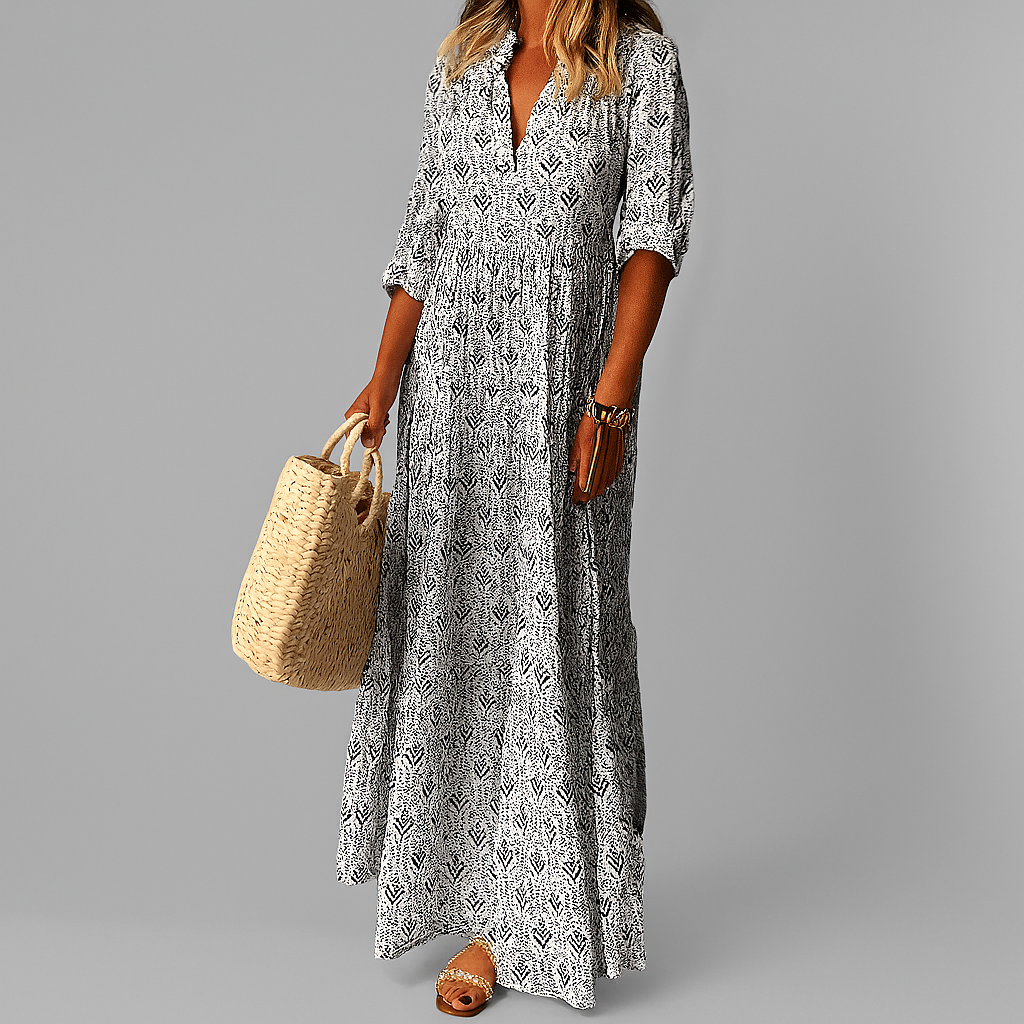 Melinda | Women's V-Neck 3/4 Sleeve Maxi Dress-Omni Prime Goods