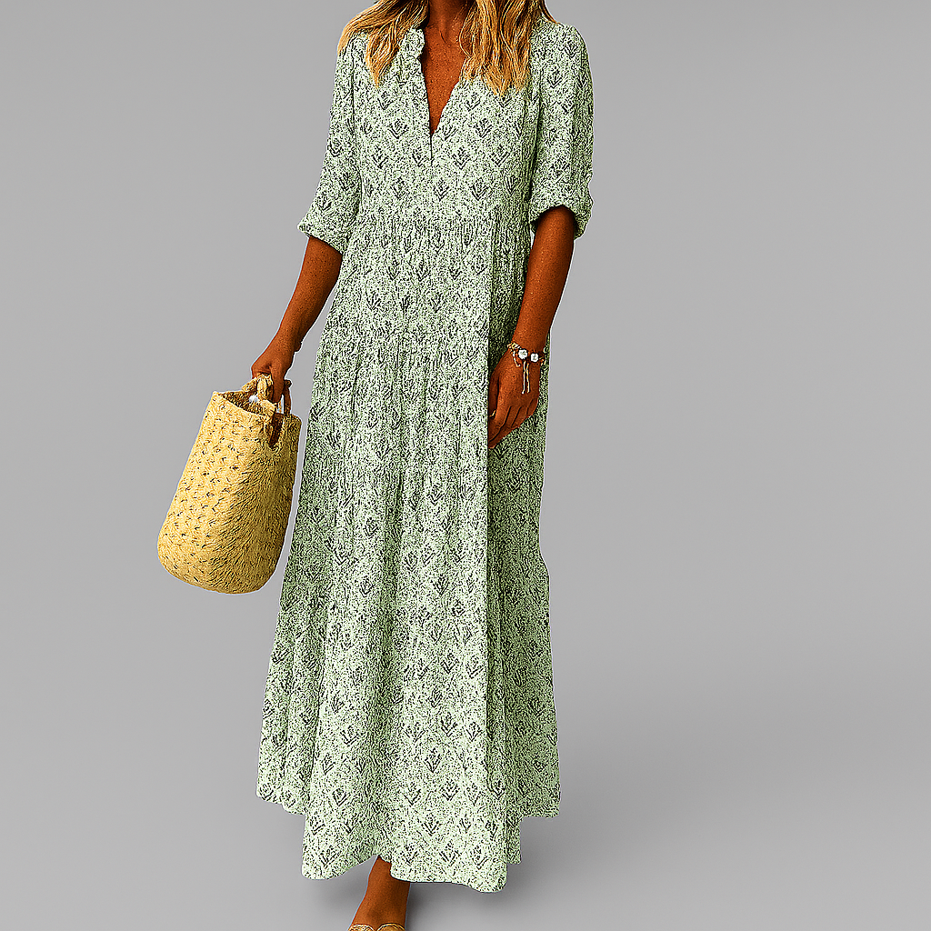 Melinda | Women's V-Neck 3/4 Sleeve Maxi Dress-Omni Prime Goods