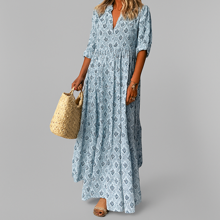 Melinda | Women's V-Neck 3/4 Sleeve Maxi Dress-Omni Prime Goods