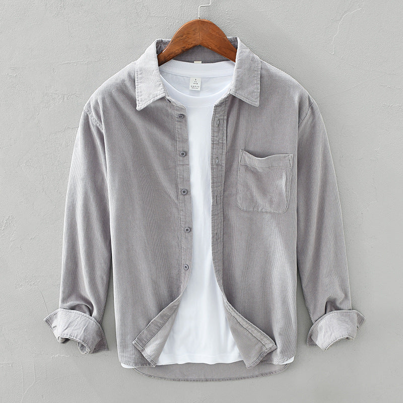 Men's Button-Up Corduroy Shirt with Chest Pocket-Omni Prime Goods