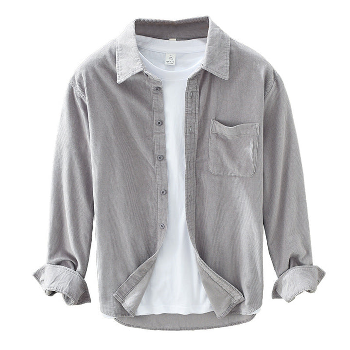 Men's Button-Up Corduroy Shirt with Chest Pocket-Omni Prime Goods
