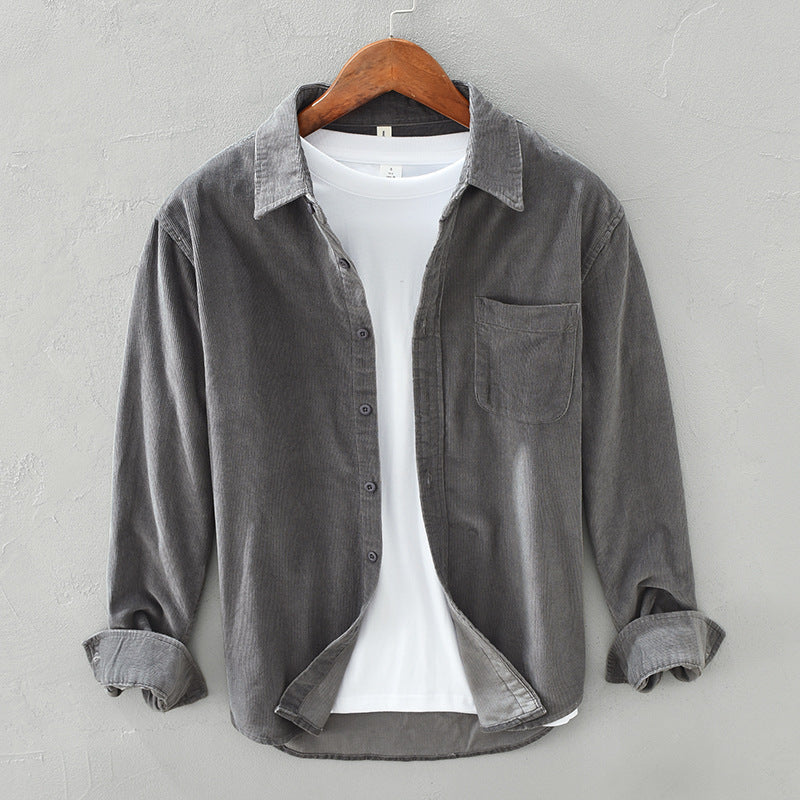 Men's Button-Up Corduroy Shirt with Chest Pocket-Omni Prime Goods