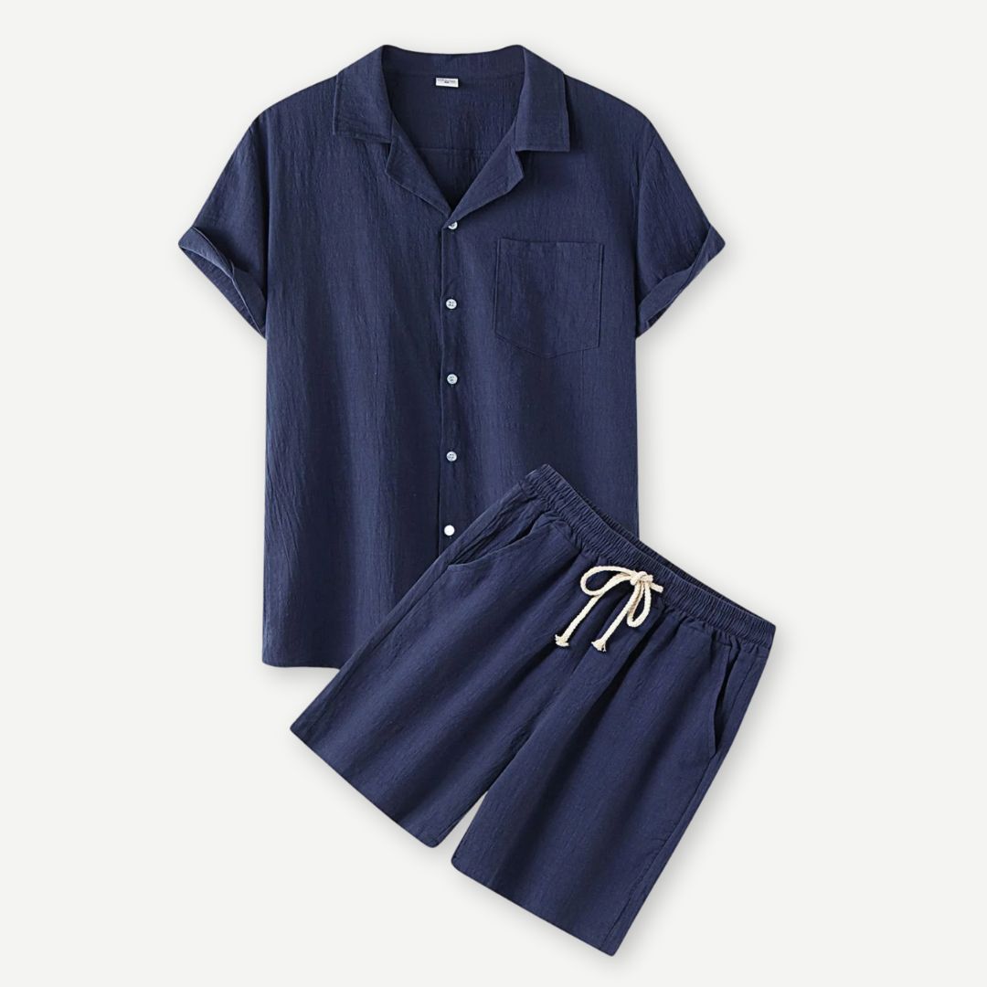 Men's Casual Linen Shirt and Shorts Set - Lightweight Summer Outfit-Omni Prime Goods