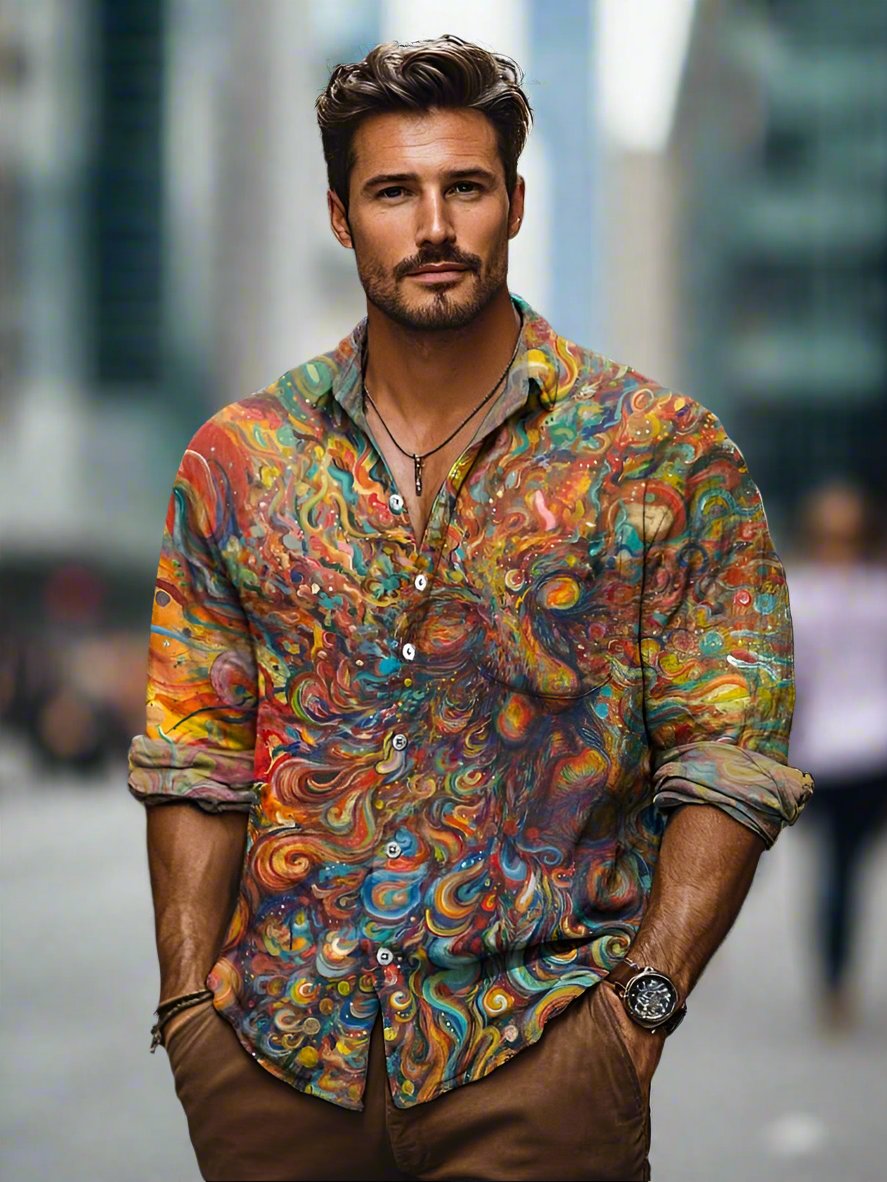 Men's Casual Long-Sleeved Printed Summer Shirt with Collar-Omni Prime Goods