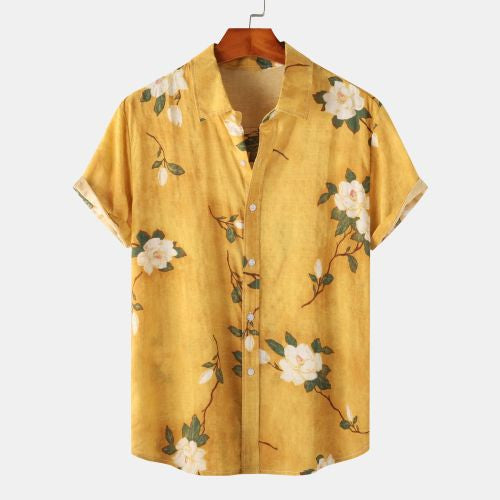 Men's Casual Short Sleeve Printed Cotton Linen Summer Shirt-Omni Prime Goods