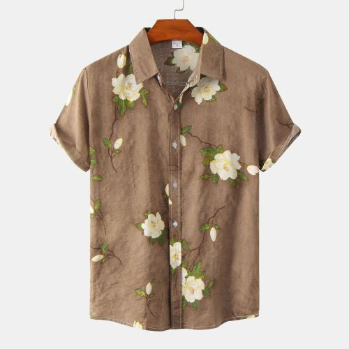 Men's Casual Short Sleeve Printed Cotton Linen Summer Shirt-Omni Prime Goods