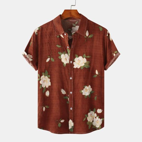 Men's Casual Short Sleeve Printed Cotton Linen Summer Shirt-Omni Prime Goods