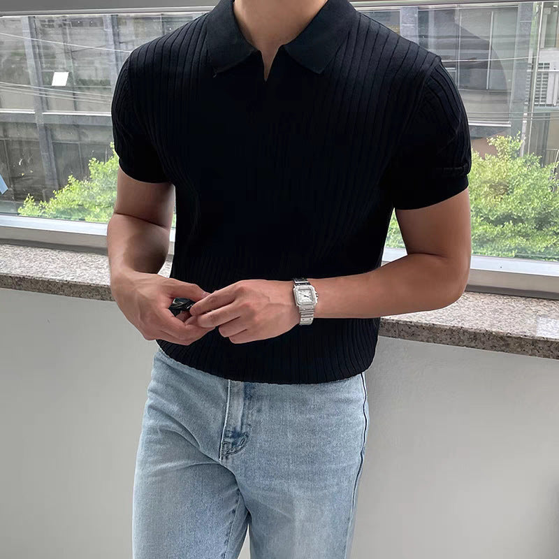 Men's Casual Slim Fit Ribbed Textured T-Shirt - Lightweight Summer Top-Omni Prime Goods