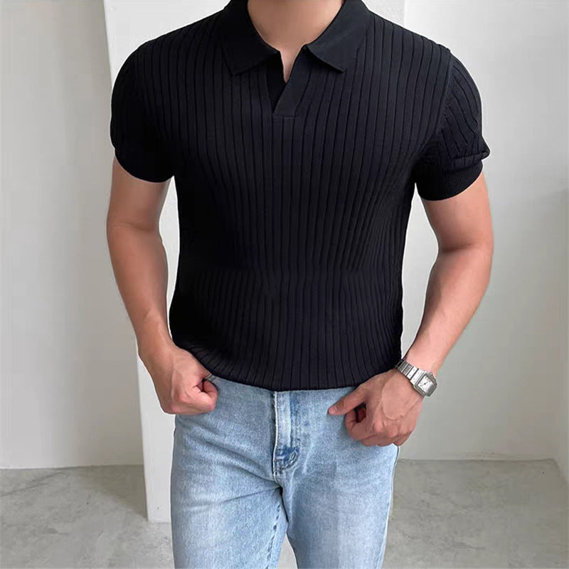 Men's Casual Slim Fit Ribbed Textured T-Shirt - Lightweight Summer Top-Omni Prime Goods