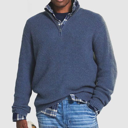 Men's Half Zip Sweater | Ribbed Jumper for Trendy Layering-Omni Prime Goods