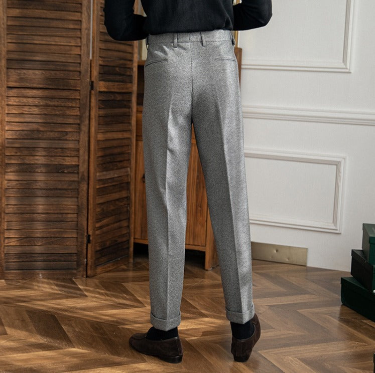Men's High-Waisted Trousers with Side Buckle and Pleated Front-Omni Prime Goods