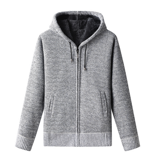 Men's Knitted Zip-Up Hoodie with Drawstring Closure-Omni Prime Goods