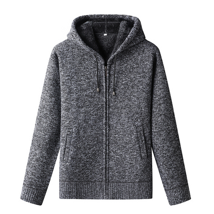 Men's Knitted Zip-Up Hoodie with Drawstring Closure-Omni Prime Goods