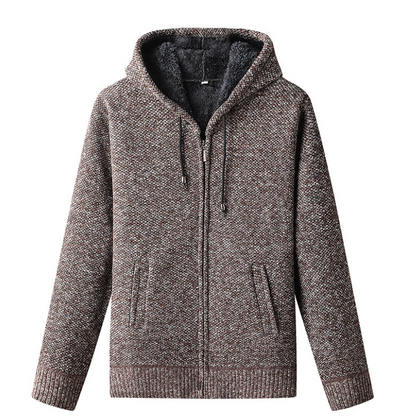 Men's Knitted Zip-Up Hoodie with Drawstring Closure-Omni Prime Goods