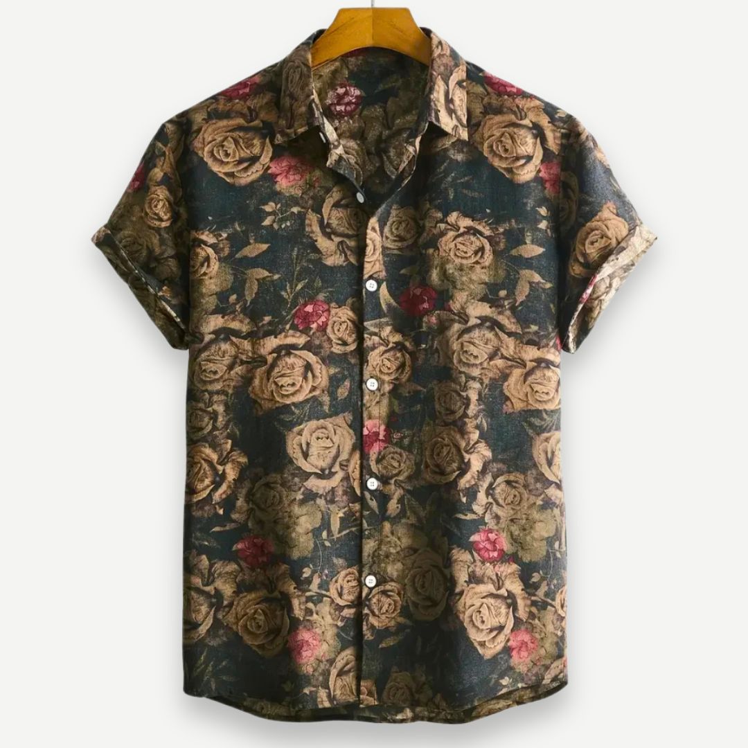 Men's Lightweight Floral Print Short Sleeve Holiday Shirt-Omni Prime Goods