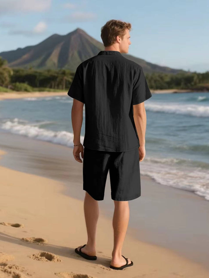 Men's Linen Short Sleeve Button-Up Shirt and Shorts Set for Summer-Omni Prime Goods