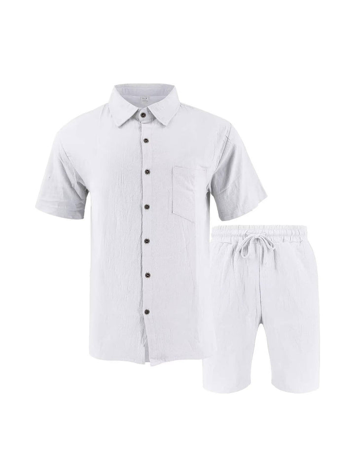 Men's Linen Short Sleeve Button-Up Shirt and Shorts Set for Summer-Omni Prime Goods