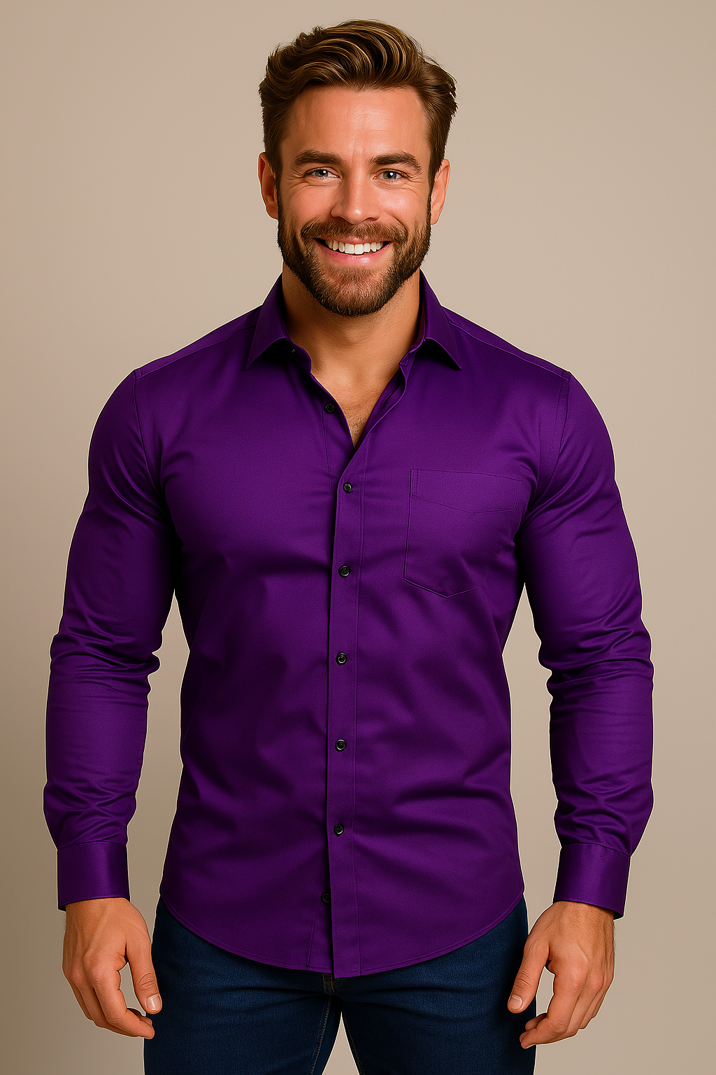Men's Casual Long-Sleeve Button-Up Shirt