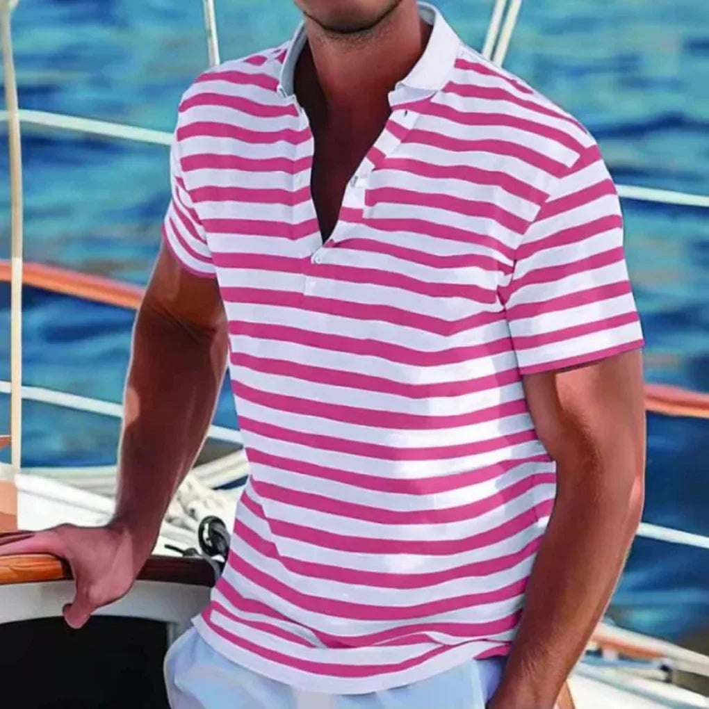 Men's Retro Striped Casual Polo Shirt-Omni Prime Goods