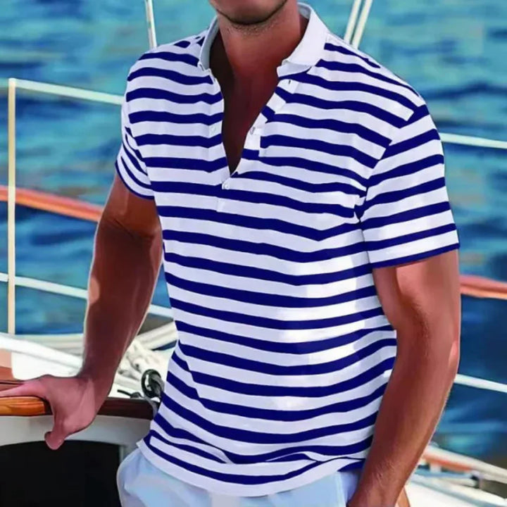 Men's Retro Striped Casual Polo Shirt-Omni Prime Goods
