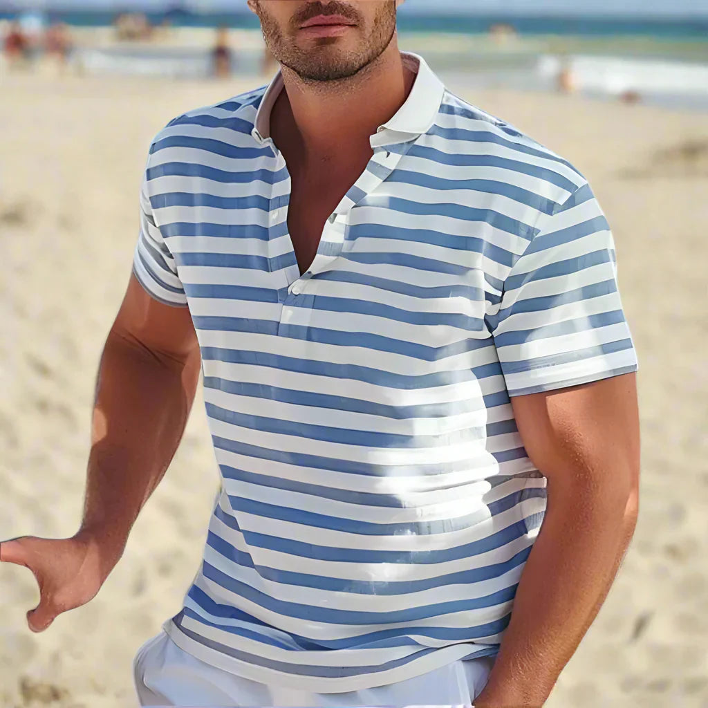 Men's Retro Striped Casual Polo Shirt-Omni Prime Goods