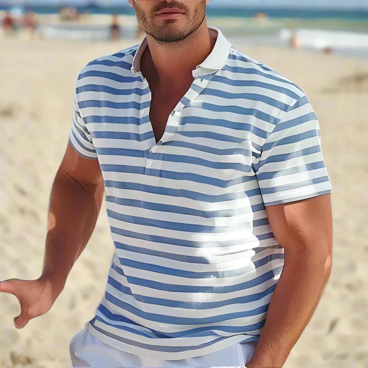Men's Retro Striped Casual Polo Shirt-Omni Prime Goods