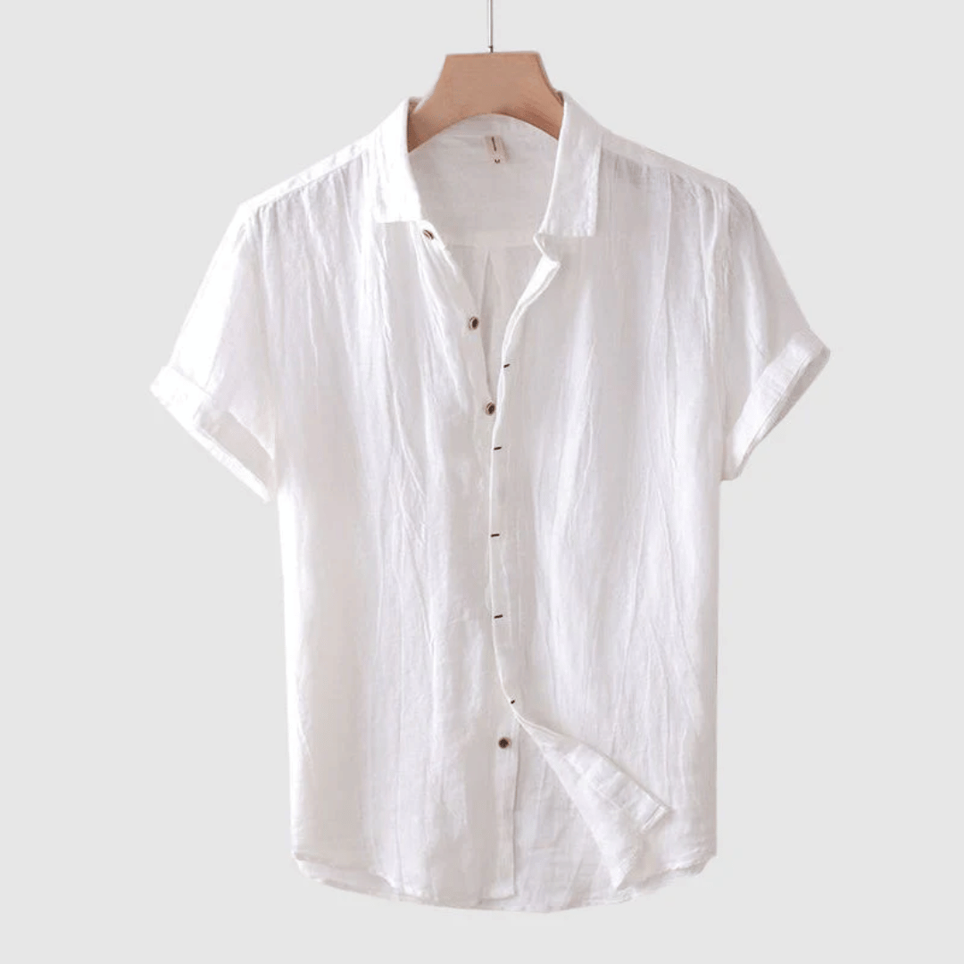 Men's Short Sleeve Linen Shirt with Cuffed Sleeves-Omni Prime Goods
