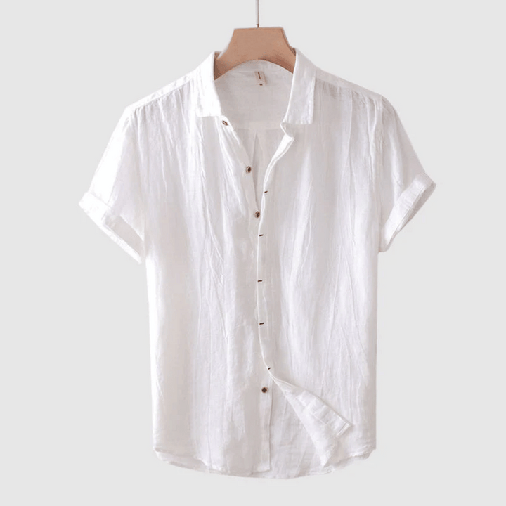 Men's Short Sleeve Linen Shirt with Cuffed Sleeves-Omni Prime Goods
