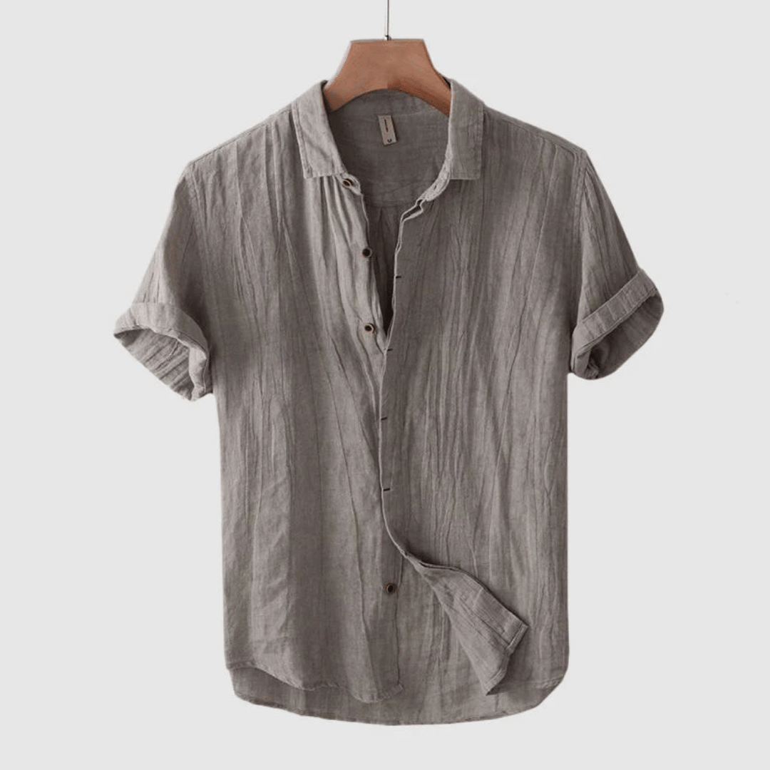 Men's Short Sleeve Linen Shirt with Cuffed Sleeves-Omni Prime Goods