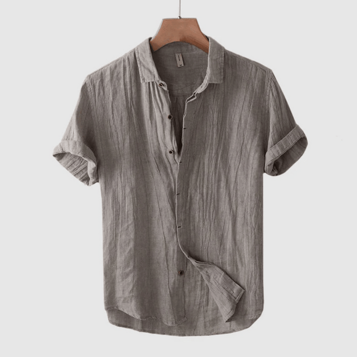 Men's Short Sleeve Linen Shirt with Cuffed Sleeves-Omni Prime Goods