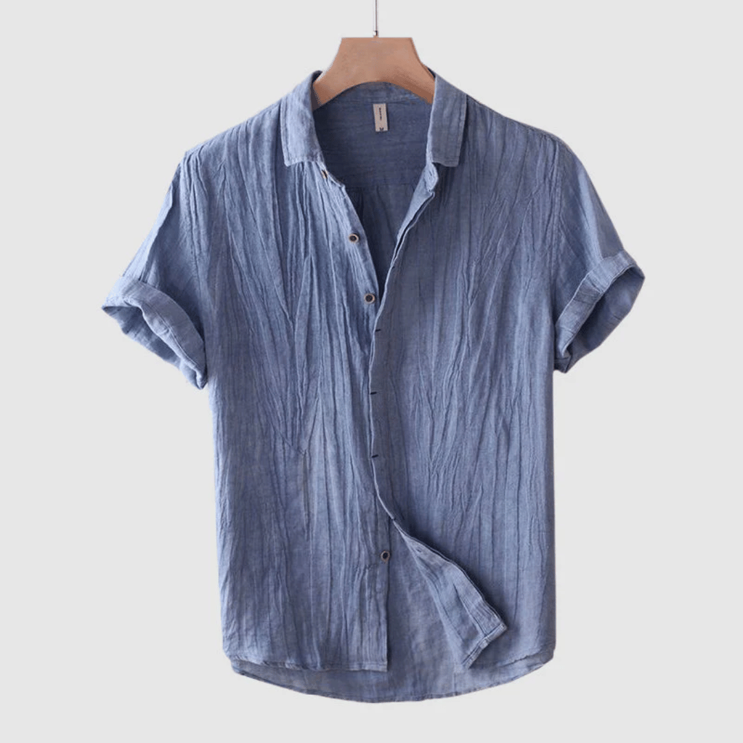 Men's Short Sleeve Linen Shirt with Cuffed Sleeves-Omni Prime Goods