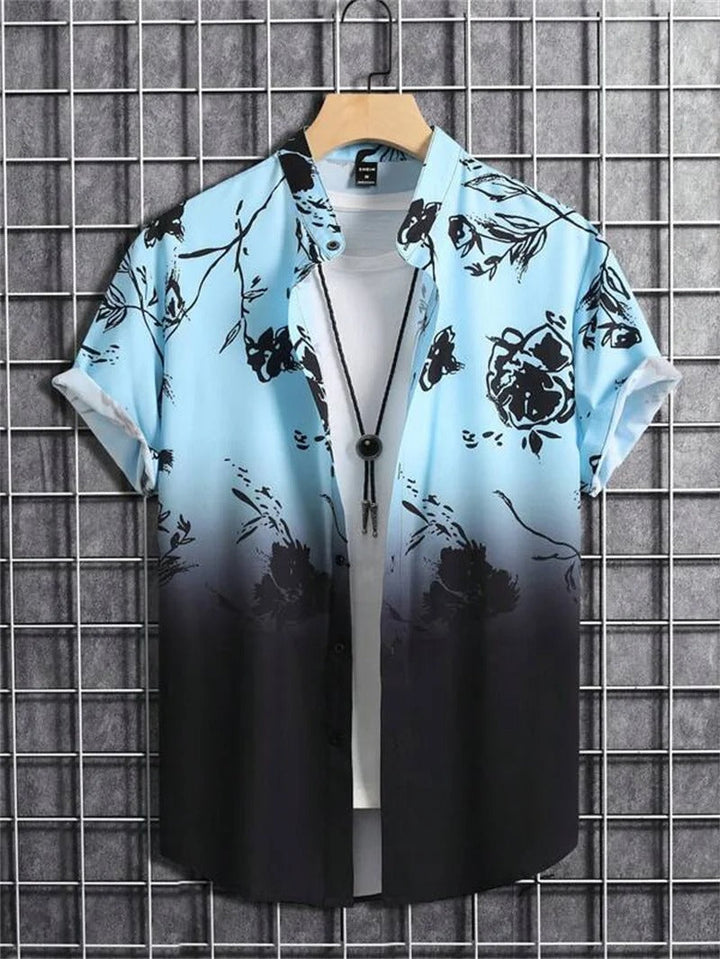 Men's Short-Sleeved Shirt with Button Placket and Pattern Design-Omni Prime Goods