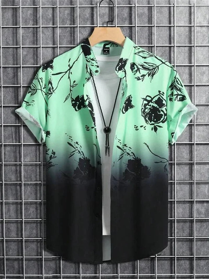 Men's Short-Sleeved Shirt with Button Placket and Pattern Design-Omni Prime Goods