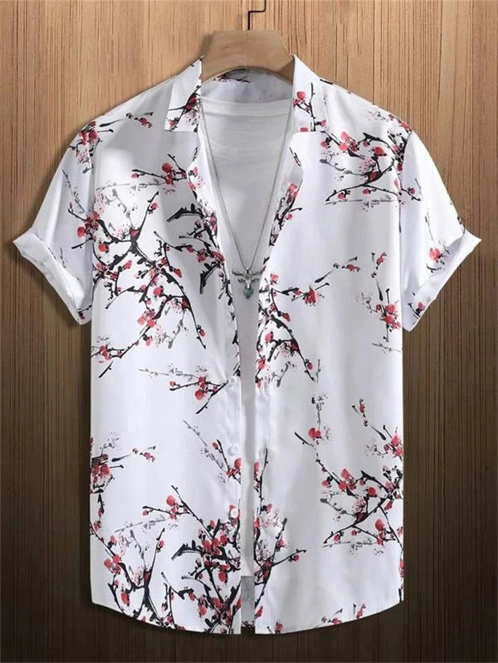 Men's Short-Sleeved Shirt with Button Placket and Pattern Design-Omni Prime Goods