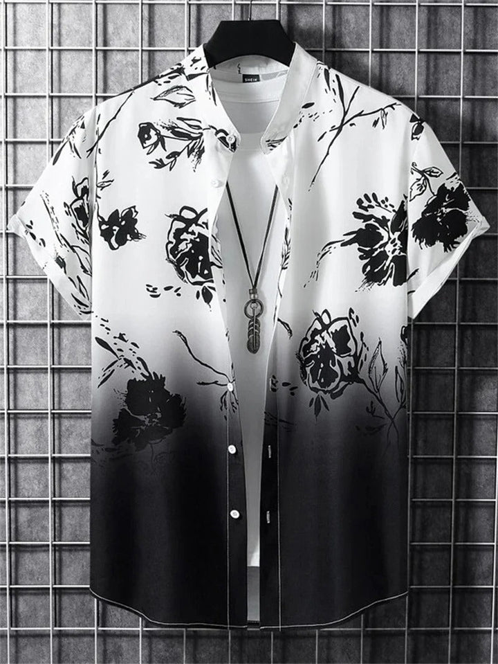 Men's Short-Sleeved Shirt with Button Placket and Pattern Design-Omni Prime Goods