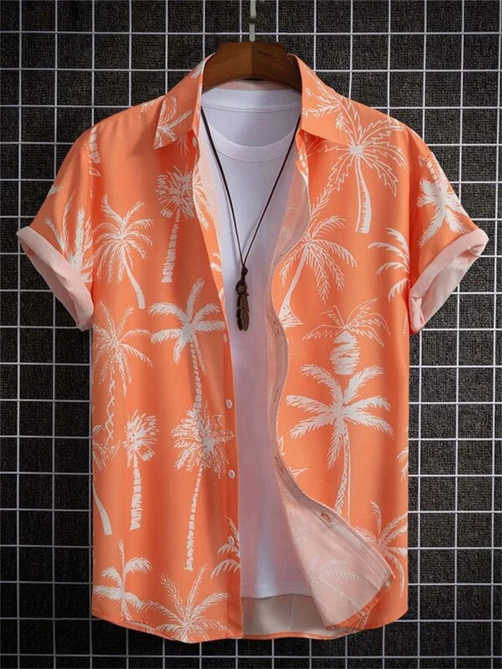 Men's Short-Sleeved Shirt with Button Placket and Pattern Design-Omni Prime Goods