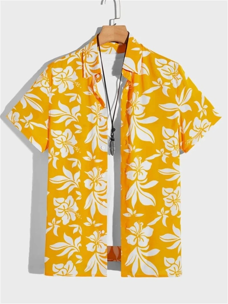 Men's Short-Sleeved Shirt with Button Placket and Pattern Design-Omni Prime Goods