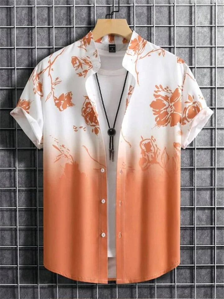 Men's Short-Sleeved Shirt with Button Placket and Pattern Design-Omni Prime Goods