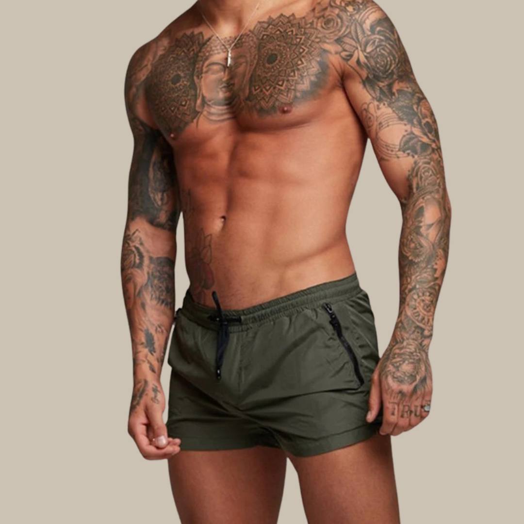 Men's Sporty Drawstring Zip Pocket Swim Shorts-Omni Prime Goods