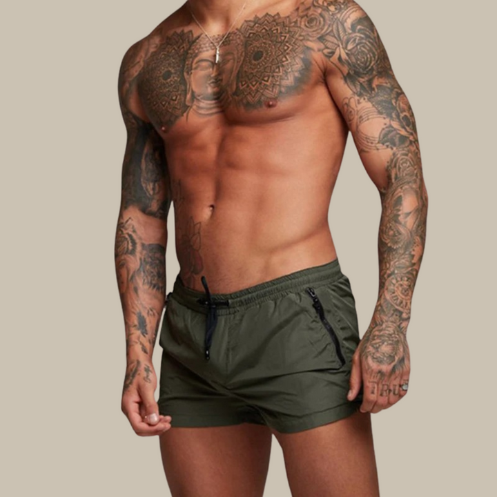 Men's Sporty Drawstring Zip Pocket Swim Shorts-Omni Prime Goods