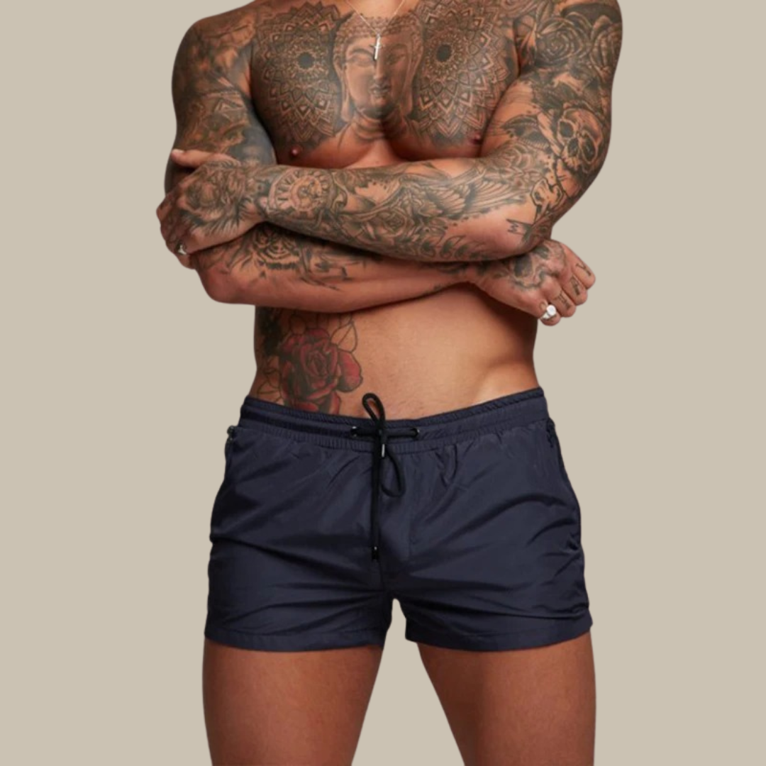 Men's Sporty Drawstring Zip Pocket Swim Shorts-Omni Prime Goods