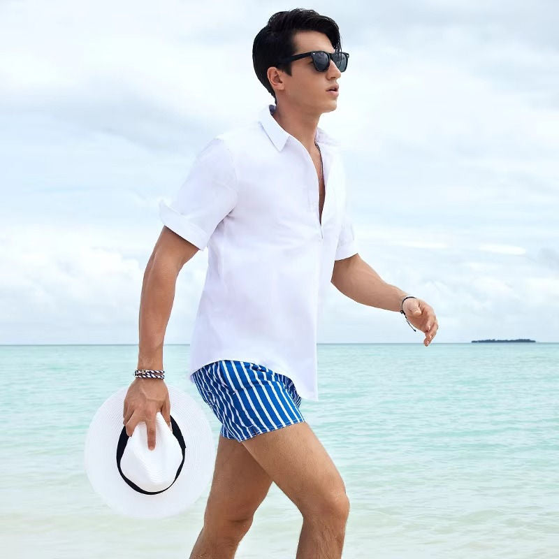 Men's Striped Swim Trunks-Omni Prime Goods