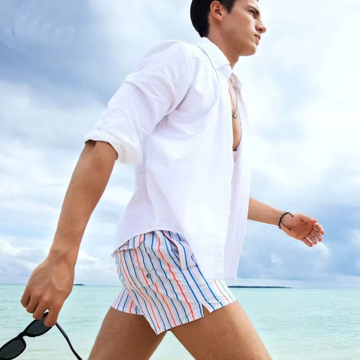 Men's Striped Swim Trunks-Omni Prime Goods